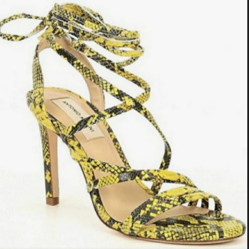 Antonio Melani Vaylyn Snake Print Yellow Lace Up Heels Size 10